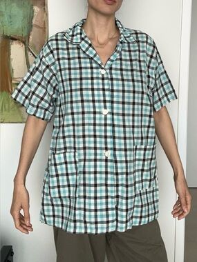 Vintage 1950s Cotton Plaid Mens Shirt